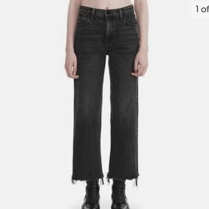 Alexander Wang High Waisted Black Cropped Distressed Hem Jeans Size 28